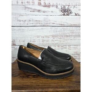 Comfortiva Pillowtop Women's Black Leather Wedge Loafers Slip On Shoes size 8W